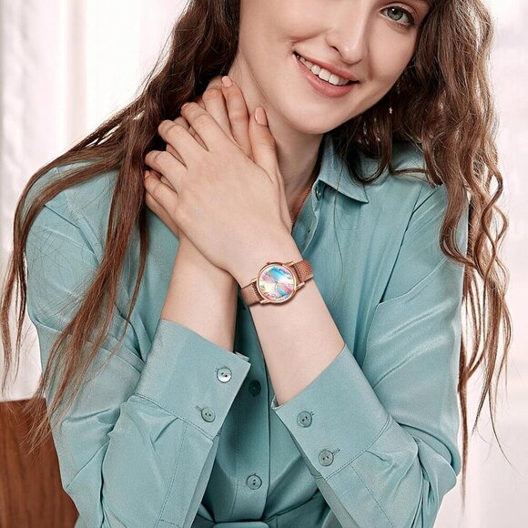 Stylish 32mm Rainbow Leather Watch for Women: Elegant & Precise Quartz Timepiece - Picture 6 of 7